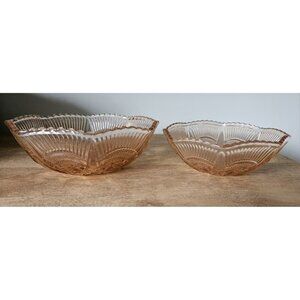 Set Of 2 Small And Medium Peach Coloured Depression Glass Bowls